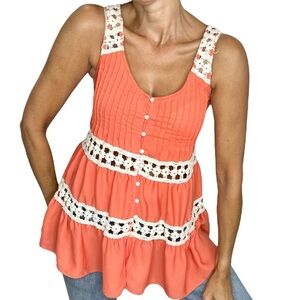 Anthropologie Vanessa Virginia coral tiered crochet sleeveless top 0